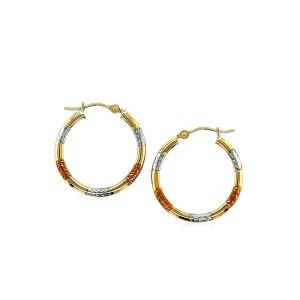 Unbranded 05074 10k Tri-color Gold Classic Hoop Earrings With Diamond 