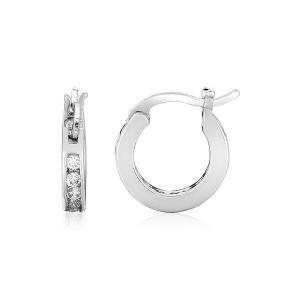 Unbranded 77834 Sterling Silver Small Hoop Earrings With Cubic Zirconi