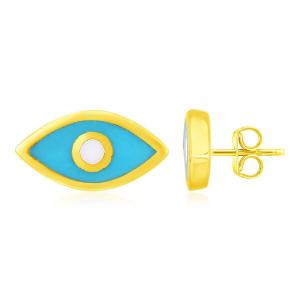 Unbranded 64223 14k Yellow Gold Blue Evil Eye Earrings With Enamel