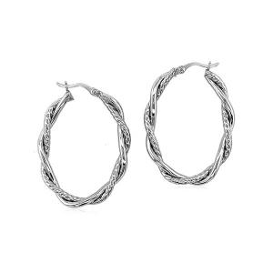 Unbranded 27840 Sterling Silver Oval Hoop Braided Diamond Cut Earrings