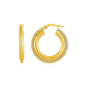 Unbranded 64344 Rope Texture Hoop Earrings In 14k Yellow Gold