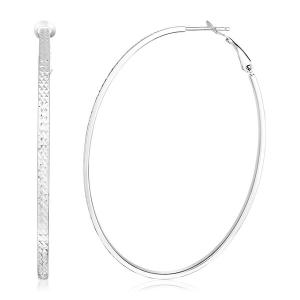 Unbranded 79747 Sterling Silver Large Textured Oval Hoop Earrings