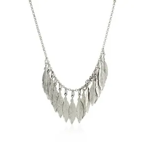 Unbranded 05768-18 Necklace With Multiple Textured Leaf Drops In Sterl