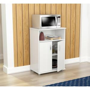 Homeroots.co 249842 White Finish Wood Microwave Cart With Cabinet