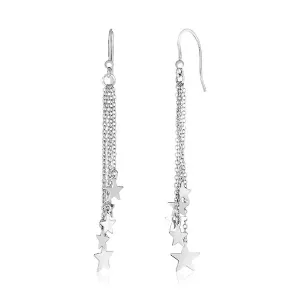 Unbranded 00464 Sterling Silver Tassel Earrings With Polished Stars