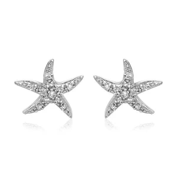 Unbranded 67478 Sterling Silver Starfish Earrings With Cubic Zirconias