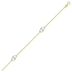 Unbranded 97469-10 14k Two Tone Gold Entwined Heart Stationed Anklet S