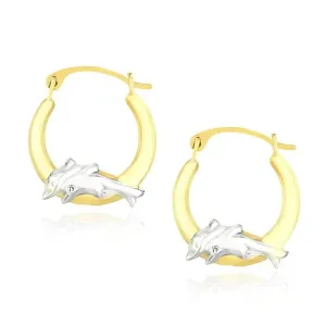 Unbranded 06297 10k Two-tone Gold Round Graduated Dolphin Design Hoop 