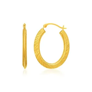 Unbranded 49473 10k Yellow Gold Oval Line Texture Hoop Earrings