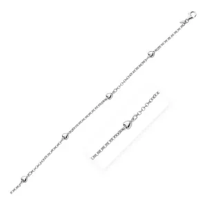 Unbranded 05797-10 Sterling Silver Chain Anklet With Polished Hearts S