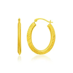 Unbranded 64765 14k Yellow Gold Oval Line Texture Hoop Earrings