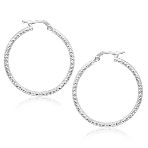 Unbranded 16434 14k White Gold Tube Textured Round Hoop Earrings