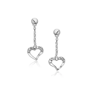 Unbranded 47005 14k White Gold Sparkle Texture Heart Dangle Earrings