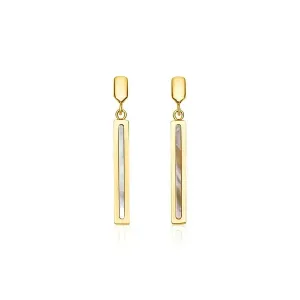 Unbranded 24063 14k Yellow Gold Bar Drop Earrings With Mother Of Pearl