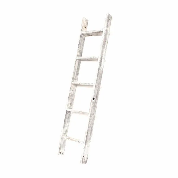 Homeroots.co 380339 4 Step Rustic White Wood Ladder Shelf