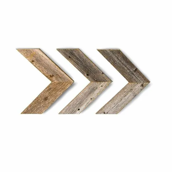 Homeroots.co 380346 Rustic Weathered Grey Wood Chevron Arrow Set Of 3