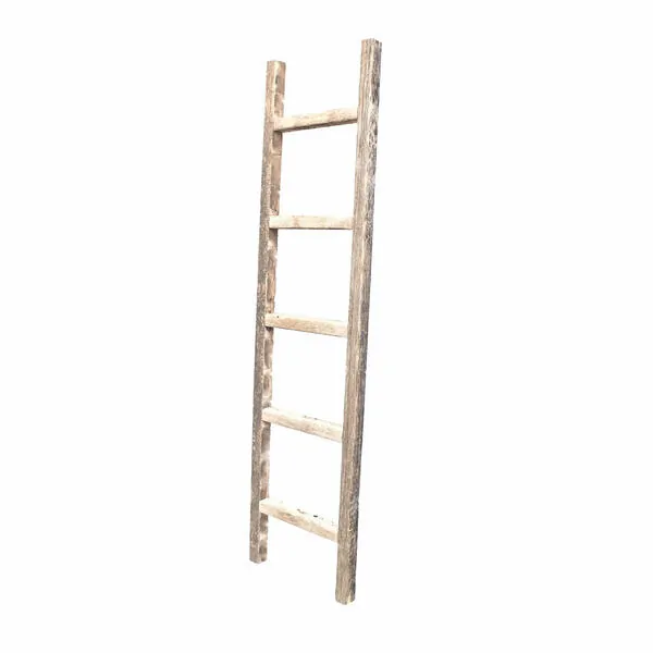 Homeroots.co 380336 4 Step Rustic Weathered Grey Wood Ladder Shelf