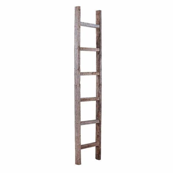 Homeroots.co 380332 7 Step Rustic Weathered Gray Wood Ladder Shelf