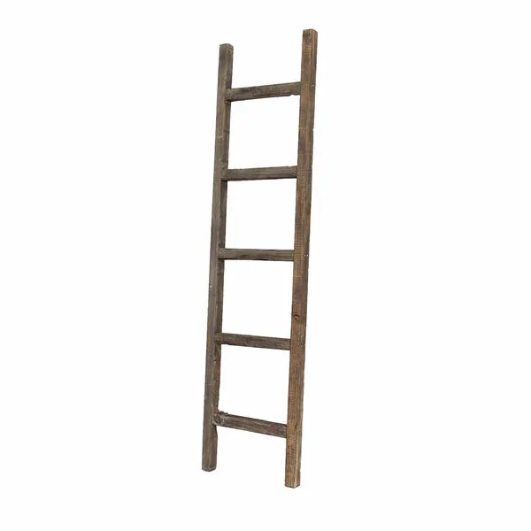 Homeroots.co 380328 5 Step Rustic Espresso Gray Wood Ladder Shelf