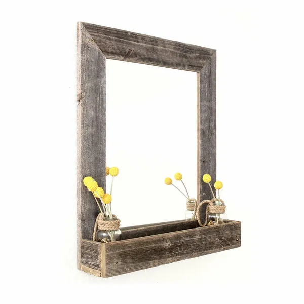 Homeroots.co 380345 Rustic Weathered Gray Reclaimed Wood Plank Mirror 