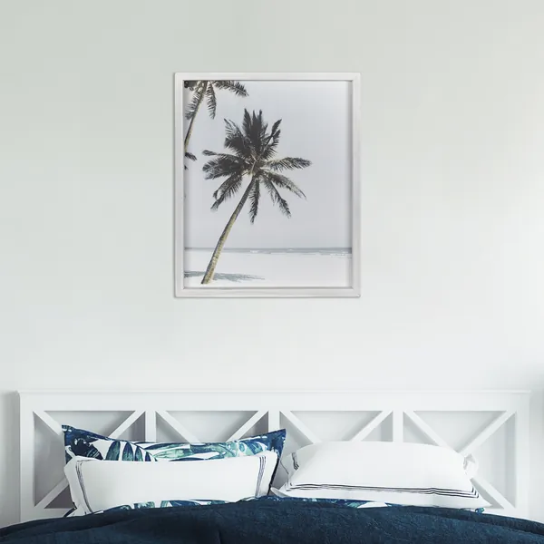 Homeroots.co 380858 Single Palm Tree White Wood Framed Wall Art