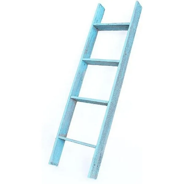 Homeroots.co 380331 5 Step Rustic Turquoise Wood Ladder Shelf