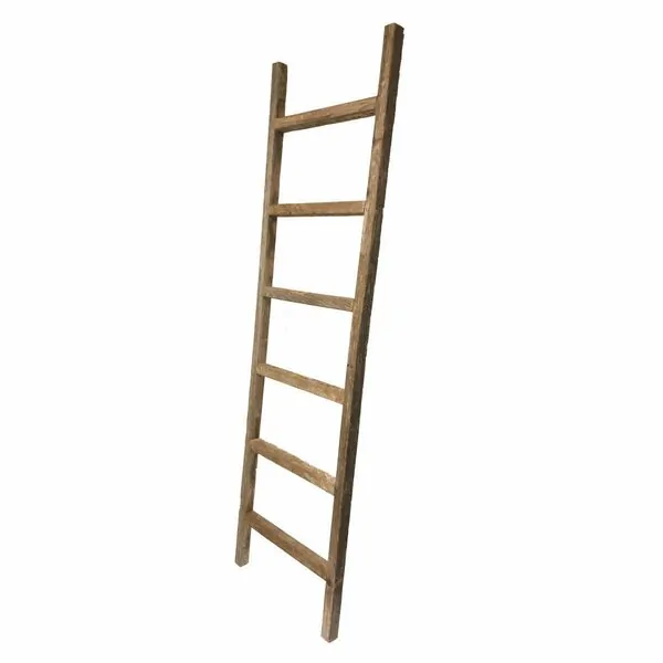 Homeroots.co 380334 6 Step Rustic Weathered Grey Wood Ladder Shelf