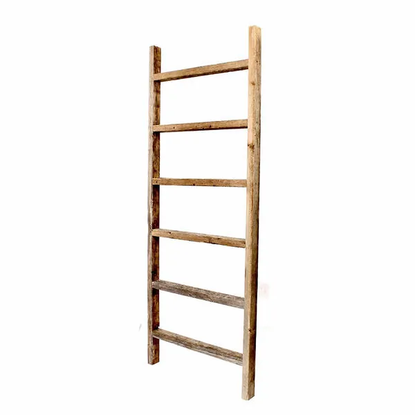 Homeroots.co 380338 6 Step Rustic Weathered Grey Wood Ladder Shelf