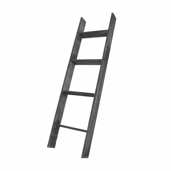 Homeroots.co 380326 4 Step Rustic Black Wood Ladder Shelf