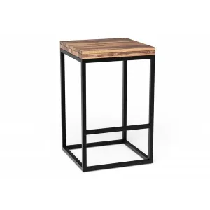 Homeroots.co 379807 Squared Off Sheesham Wood Stool With Metal Base