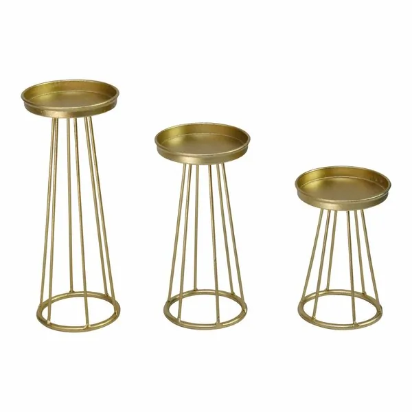 Homeroots.co 373225 Set Of 3 Handcrafted Gold Metal Mid-century Candle