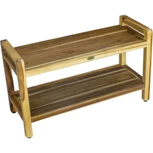 Homeroots.co 376738 Rectangular Teak Shower Bench With Handles In Natu