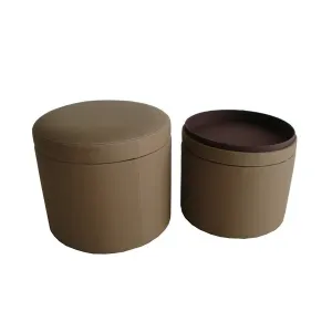 Homeroots.co 274817 1 X 19 X 19 Tan Canvas Round Storage  Ottoman