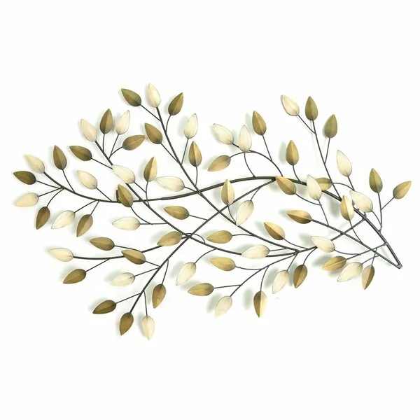 Homeroots.co 321341 Gold And Beige Metal Blowing Leaves Wall Decor