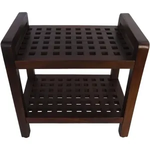 Homeroots.co 376665 Teak Lattice Pattern Shower Stool With Shelf And H