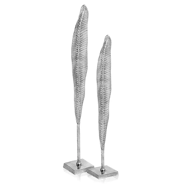 Homeroots.co 354649 Rough Silver Tall Thin Set Of 2 Leaves