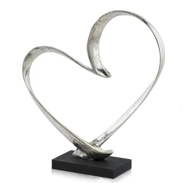 Homeroots.co 354624 Elegant Raw Silver And Black Heart Sculpture For H