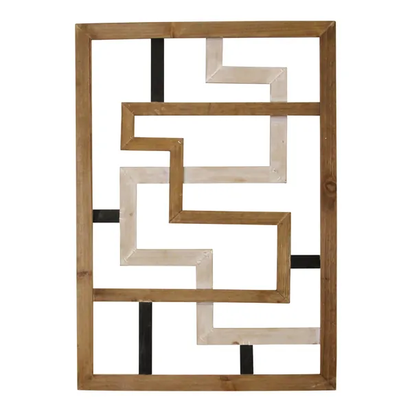 Homeroots.co 373277 Modern Maze Natural White And Black Wood Panel Wal