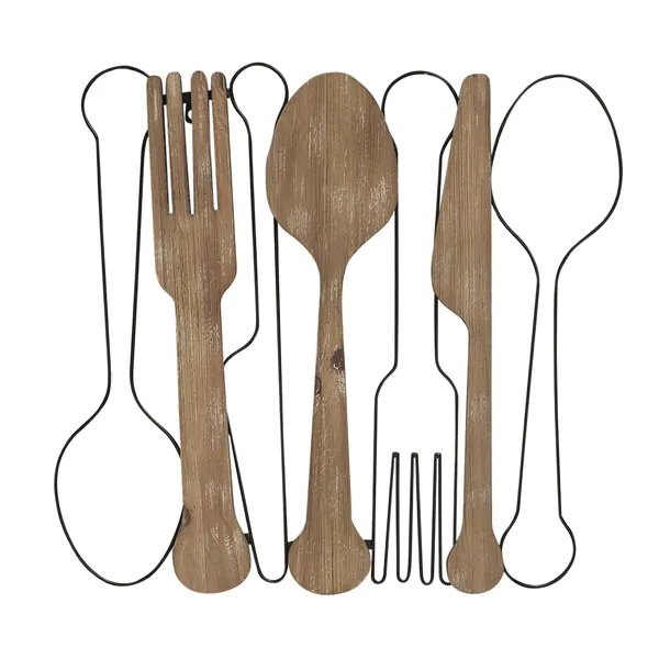 Homeroots.co 376594 Kitchen Utensils Wall Decor With Metal Outlines