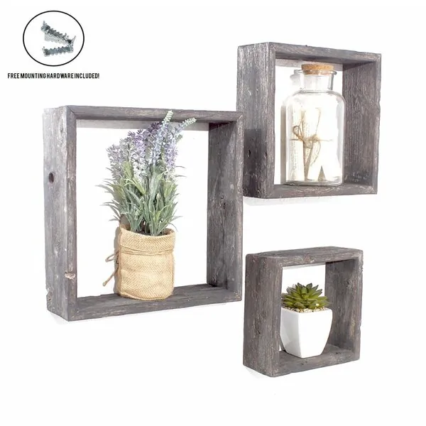 Homeroots.co 380353 Rustic Smoky Black Reclaimed Wood Box Shelves - Se