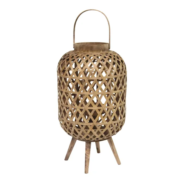 Homeroots.co 373313 Coastal Bamboo And Wood Lantern Stand