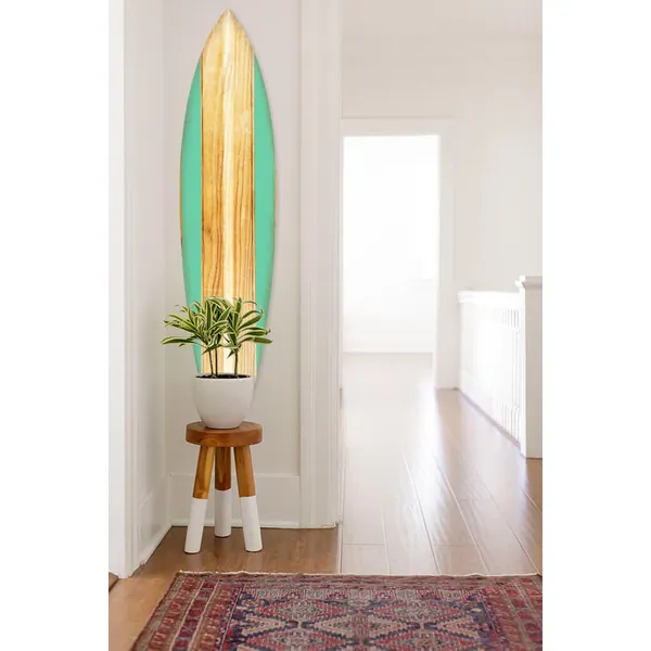 Homeroots.co 370397 18 X 1 X 76 Wood, Green, Malibu Surfboard Wall Art