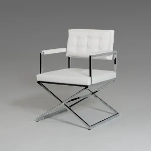 Homeroots.co 283472 33 White Leatherette And Steel Dining Arm Chair