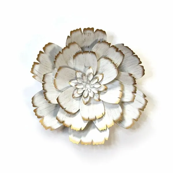 Homeroots.co 373132 Handcrafted Gold  White Metal Flower Wall Decor