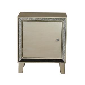 Homeroots.co 294665 Champagne Mirrored Glass Accent Cabinet With Door