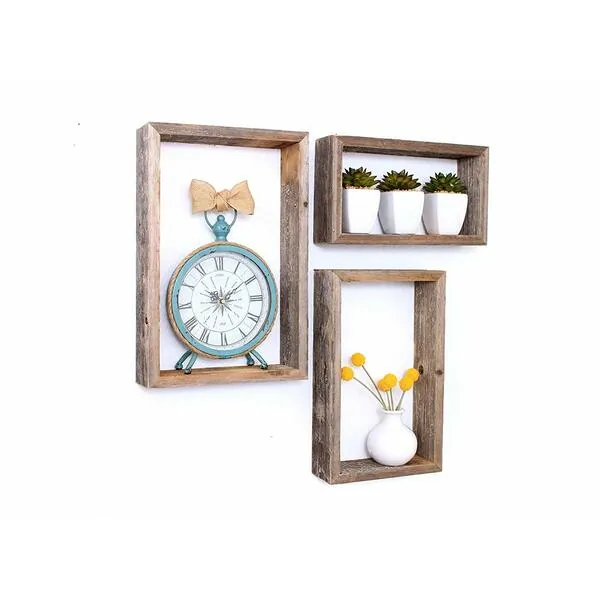 Homeroots.co 380355 Rustic Farmhouse Set Of 3 Rectangle Shadow Box She