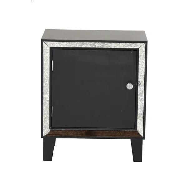 Homeroots.co 294664 19.7 X 13 X 23.5 Black Mdf Wood Mirrored Glass Acc