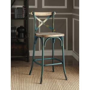 Homeroots.co 374253 Antique Turquoise  Oak Wood Bar Chair