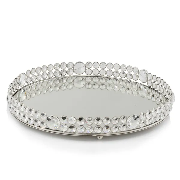 Homeroots.co 379764 12 Round Faux Crystal Border Tray