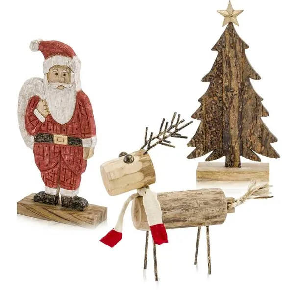 Homeroots.co 354881 3.5 X 9 X 18 Red Black Natural Santa Sculpture